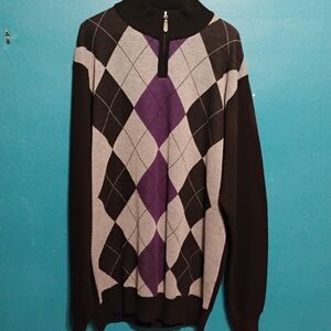 Men's Black and Gray And Purple Argyle Sweater